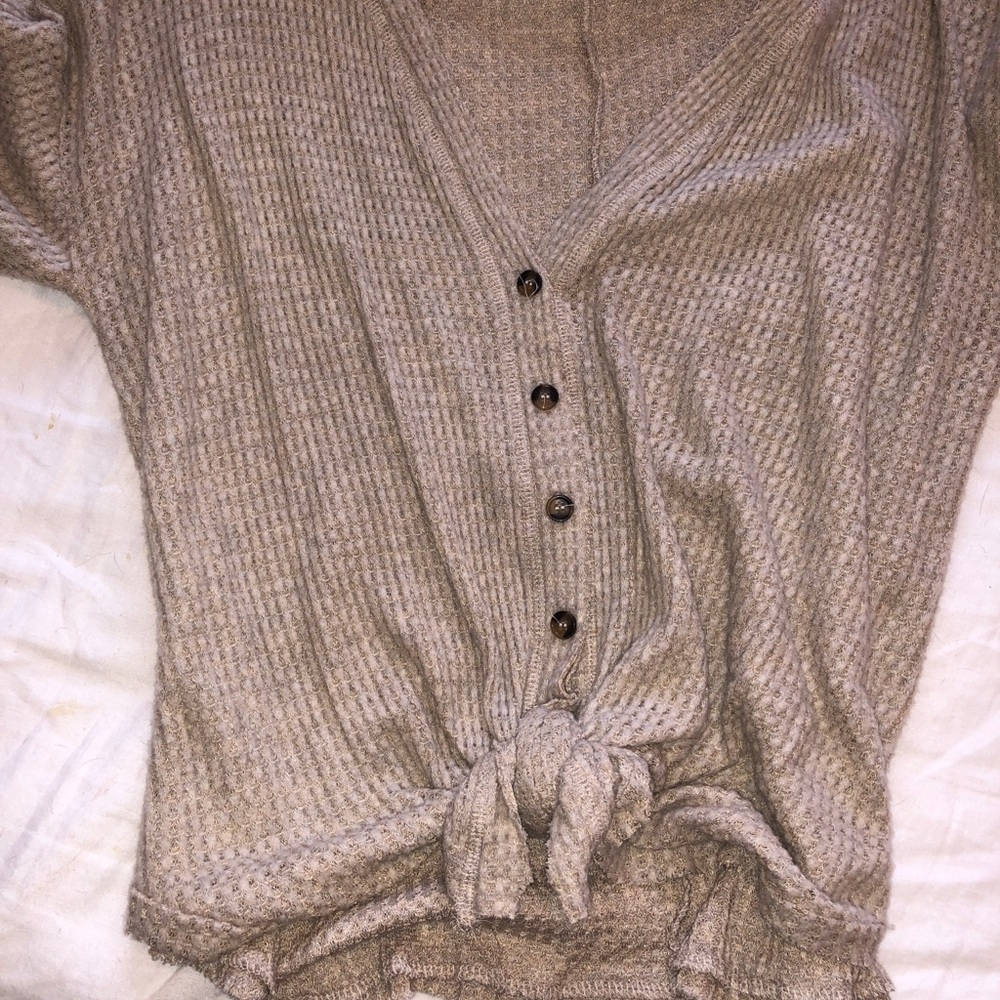 Oversized waffle button down